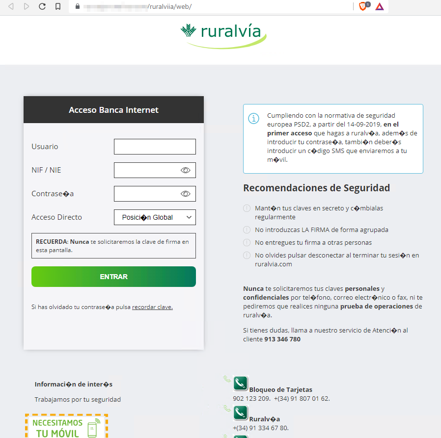 Web maliciosa suplantando a Caja Rural