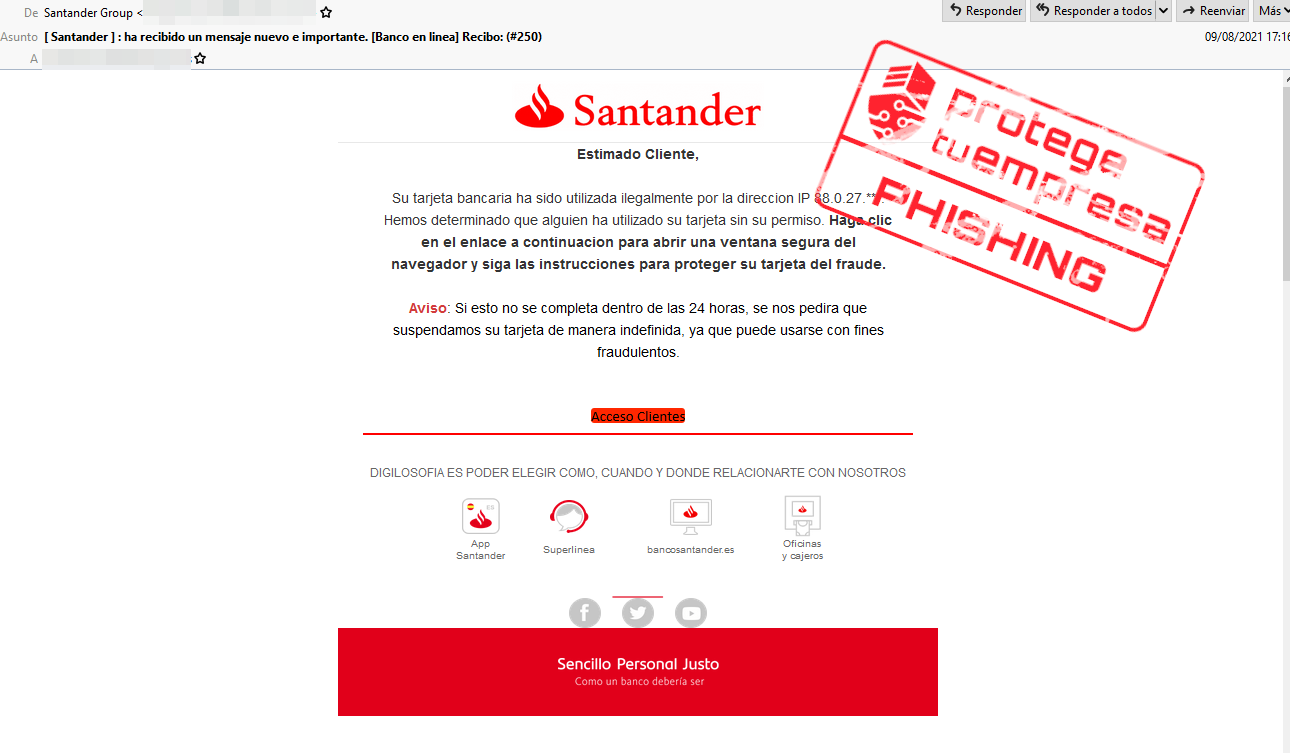 Phishing suplantando a Banco Santander