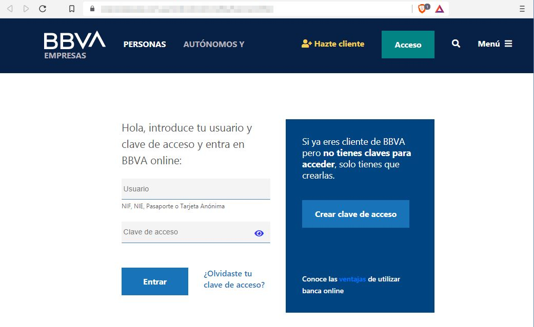 Web spoofing suplantando a la web del BBVA