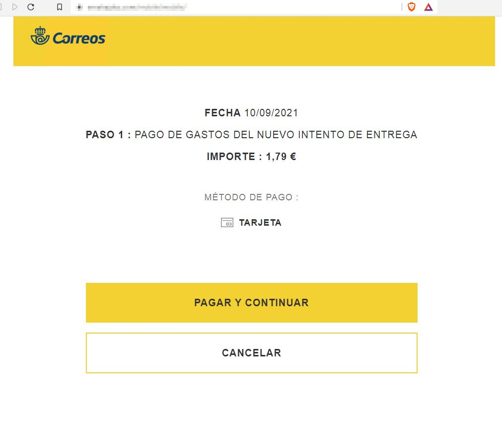 Web fraudulenta suplantando al Correos