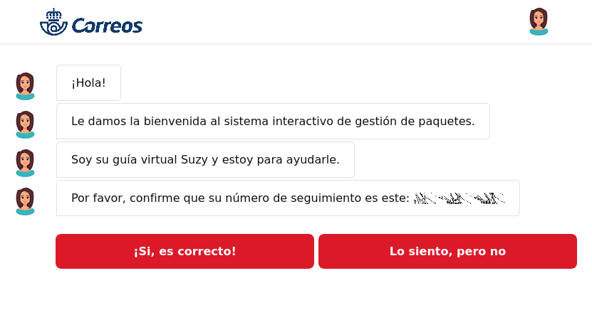 Chatbot suplantando a Correos