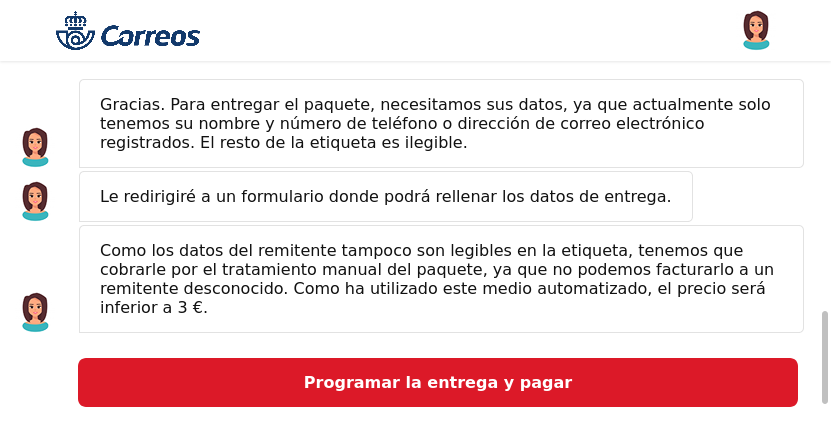 Chatbot suplantando a Correos