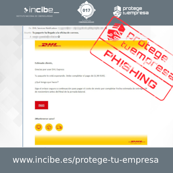 Correo de phishing suplantado a DHL