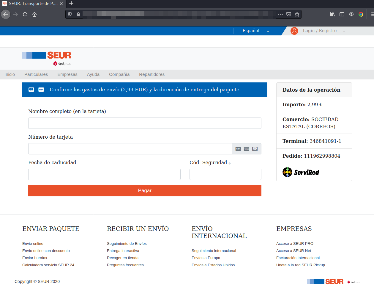 Web suplantando a SEUR - captura 2