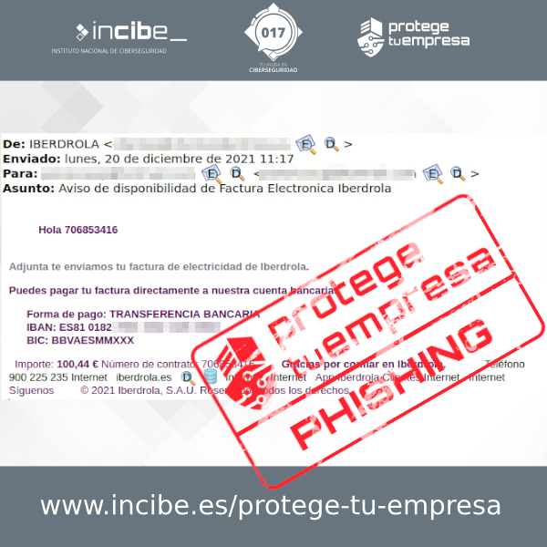 Email fraudulento con una supuesta factura de Iberdrola