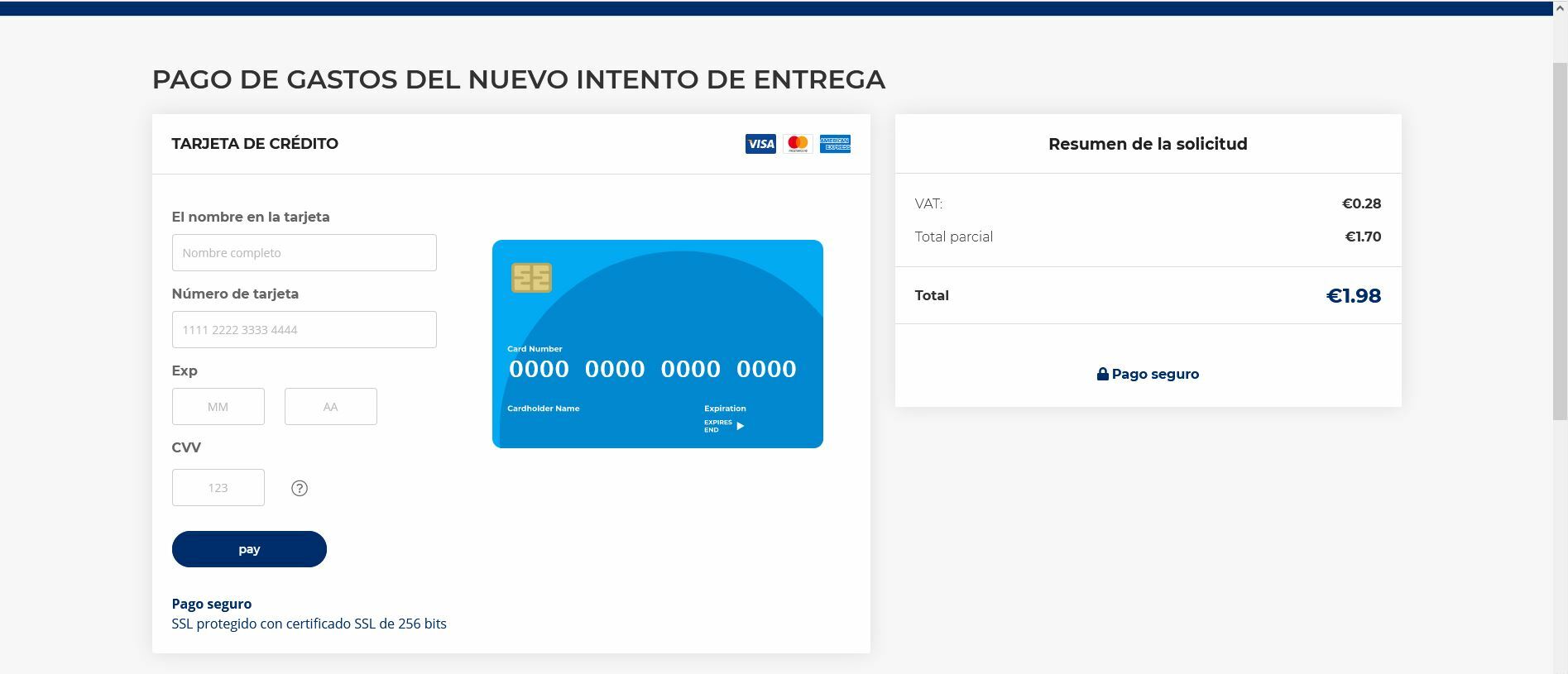 web fraudulenta suplantando a Correos Express