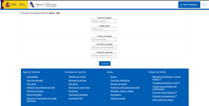 Pagina fraudulenta de la Agencia Tributaria