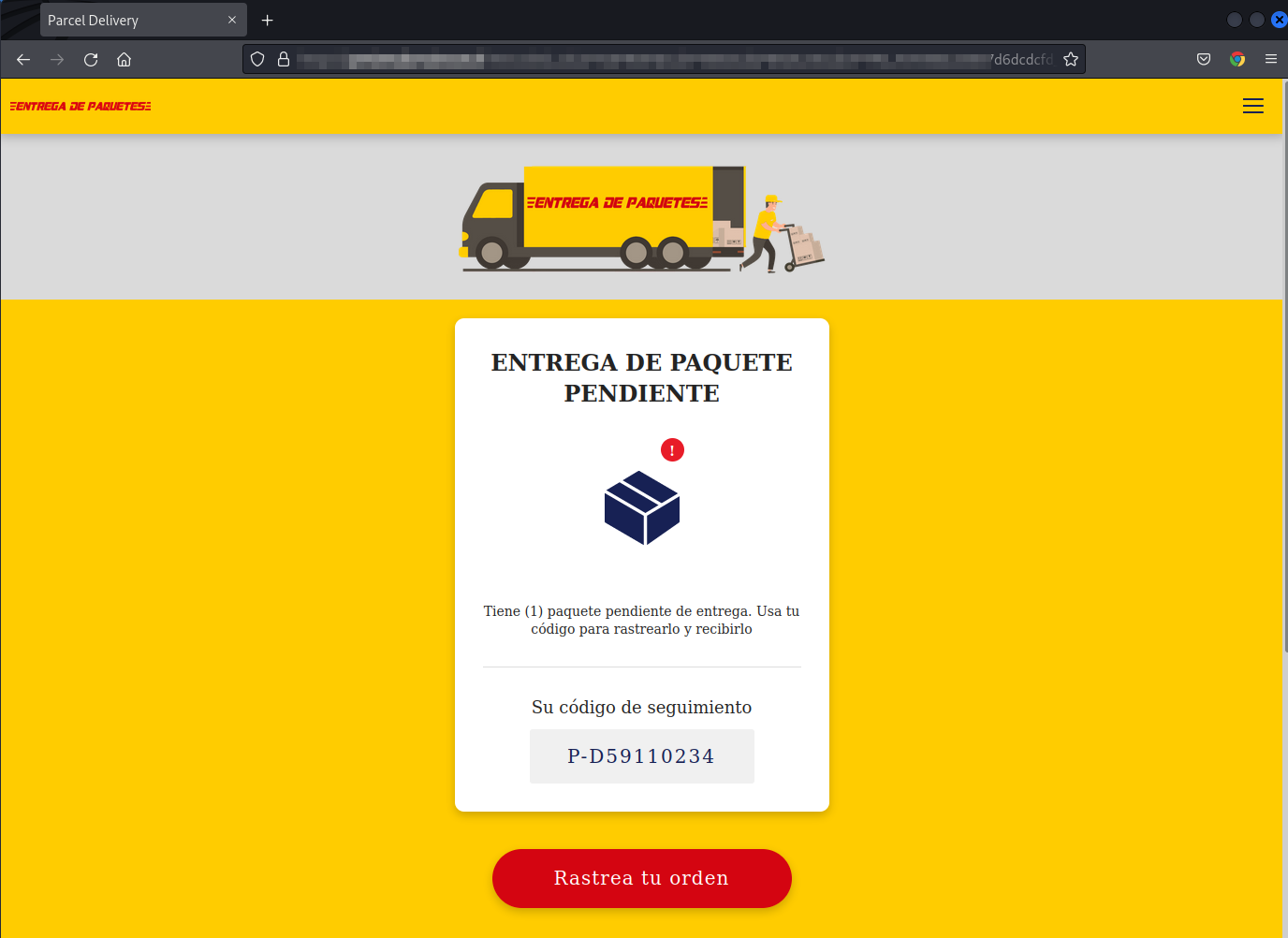 Página web fraudulenta de DHL