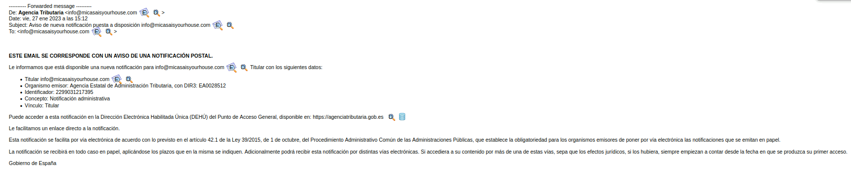 Correo phishing de AEAT