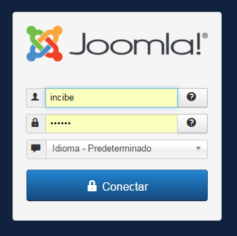 Joomla!: Pantalla acceso consola de administración
