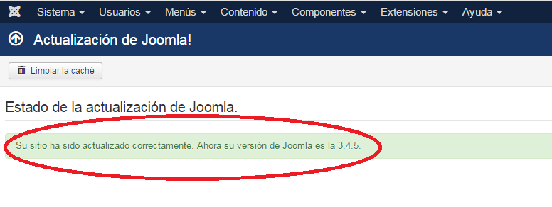 Joomla!: Actualización de Joomla!: Notificación de finalización de actualización