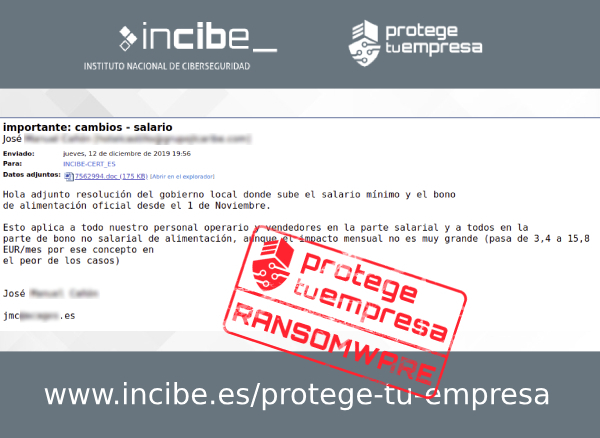 Imagen que muestra un correo fraudulento con asunto importante cambios salario y con archivo adjunto