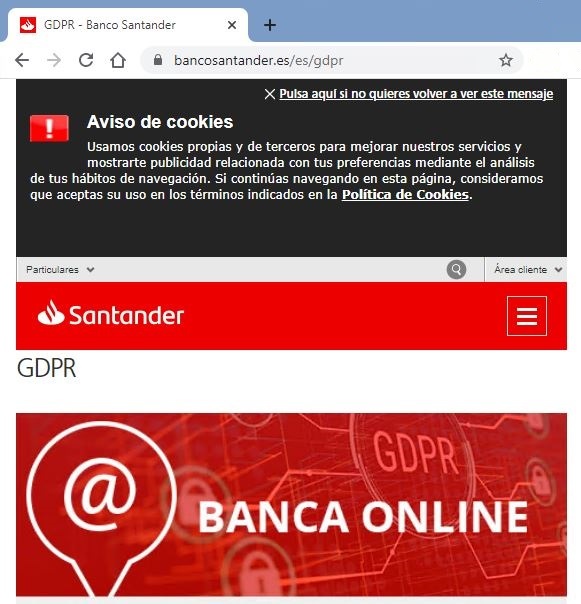 Página web legítima del Banco Santander