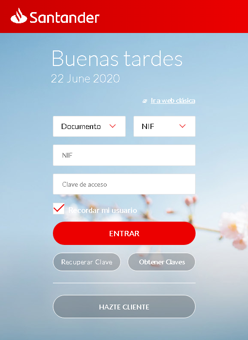 Loging de la web fraudulenta del Santander