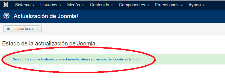 Joomla!: Actualización de Joomla!: Notificación de finalización de actualización