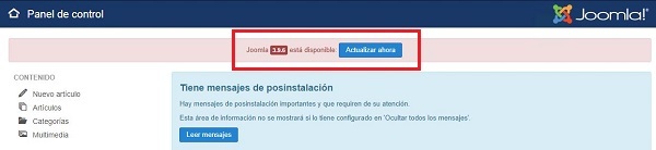 Imagen que muestra que la versión 3.9.6 está disponible junto con el botón actualizar ahora.