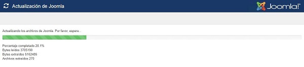 Imagen que muestra la barra de progreso de la instalación de la actualización de Joomla!