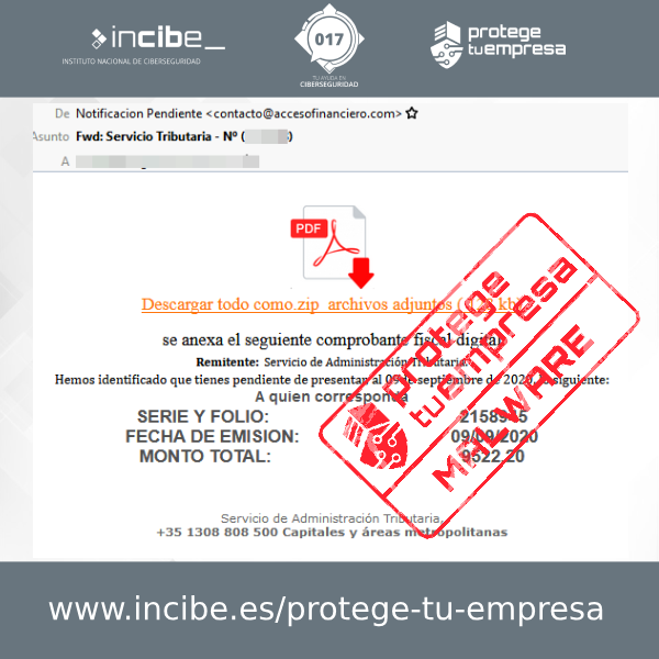 Aviso de seguridad 09/09/2020 - Campaña malware AEAT