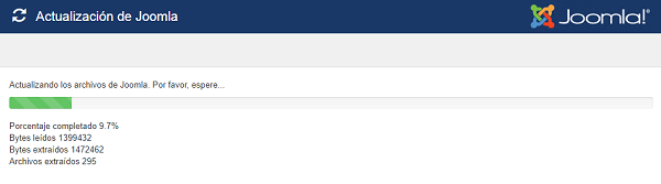 Imagen que muestra la barra de progreso de la instalación de la actualización de Joomla!