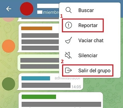 Reportar y Salir del grupo