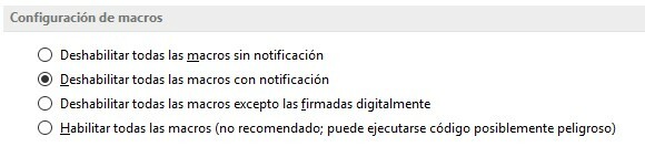 Deshabilitar todas las macros con notificación