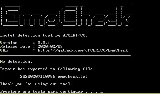 Ejecución de EmoCheck sin detección de malware.