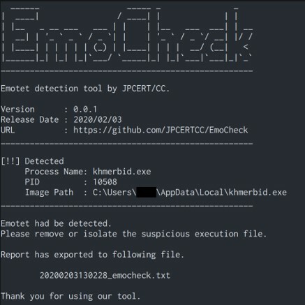 Ejecucuón de EmoCheck detectando un archivo malicioso