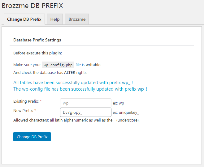 Brozzme DB PREFIX. Change DB Prefix