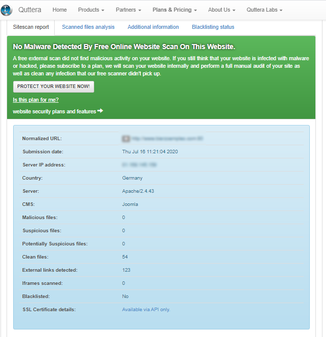 Informe parcial de vulnerabilidades de Quttera