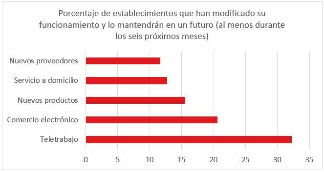 Porcentaje de establecimientos que han modificado su funcionamiento y lo mantendrán en un futuro (al menos durante los seis próximos meses)