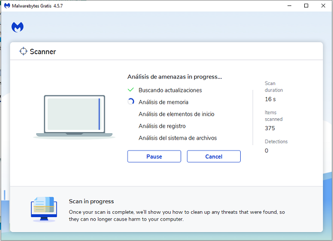 Malwarebytes- Scanner en progreso