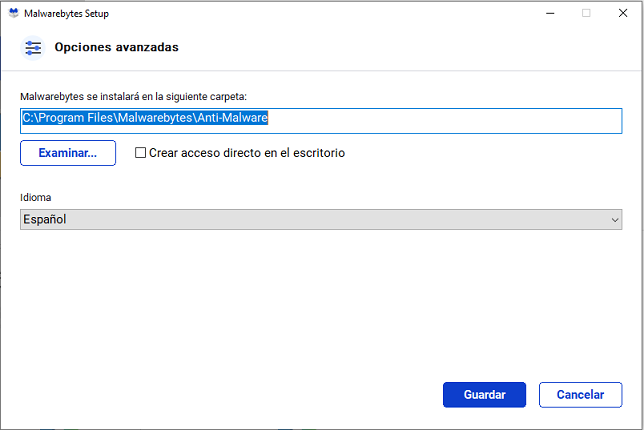 Malwarebytes elegir ruta 