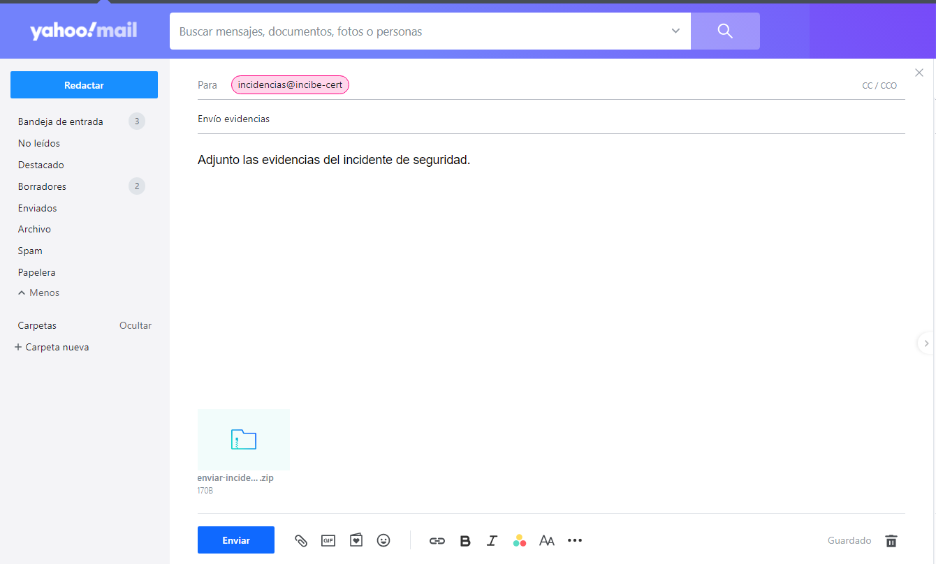 Yahoo -  envío evidencias