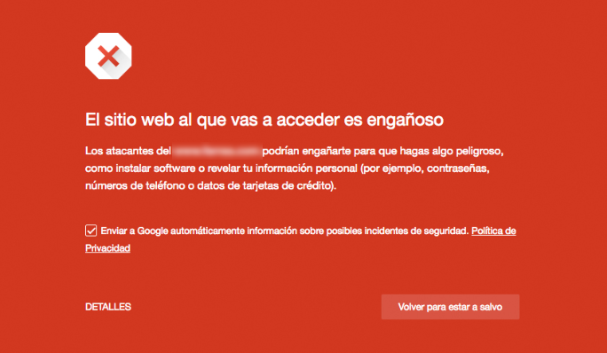 El sitio web al que vas a acceder es engañoso.