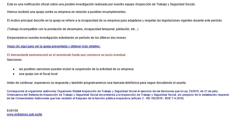  Correo de suplantación al ITSS