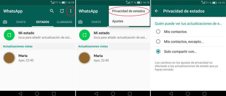 Ajustes de privacidad de mi estado de WhatsApp