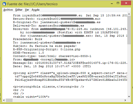 Mozilla cabeceras correo