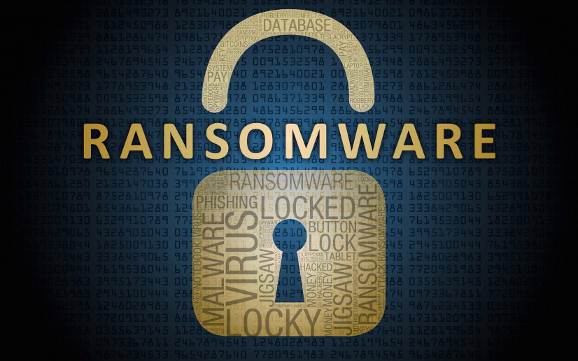 Candado virtual con el texto ransomware