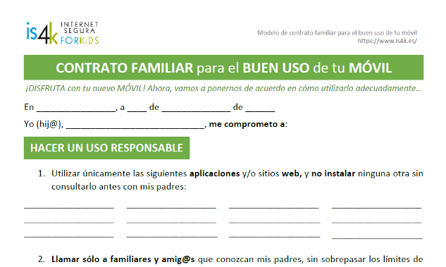Imagen contrato familiar de IS4K para el buen uso de un teléfono móvil