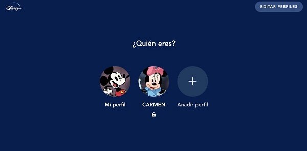 Aplicación Disney+ – Página de creación de perfiles