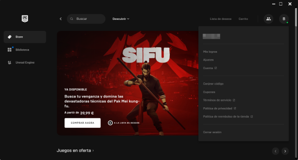 Captura de pantalla | Menu principal de Epic Games