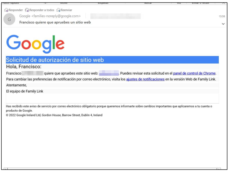 captura de pantalla | Correo que le llega al adulto