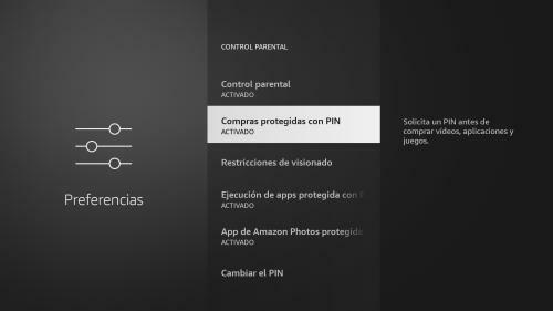 Opción compras protegidas con PIN