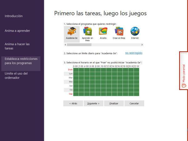 Panel de configuración. Establecer proferencias