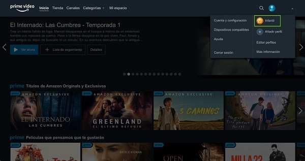 Página de inicio de Prime Video – Selección de perfil