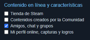 Opción Amigos, chat y grupos al activar el modo familia