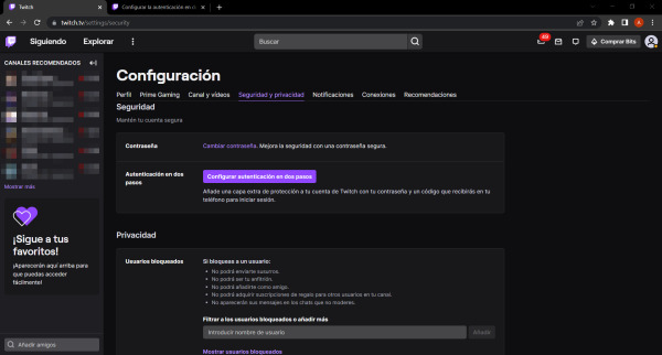 Configuración de seguridad y privacidad