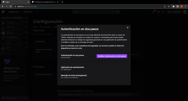 Habilitar la autenticación en dos pasos