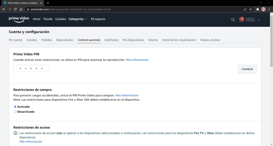  Configuración de PIN de Prime Video