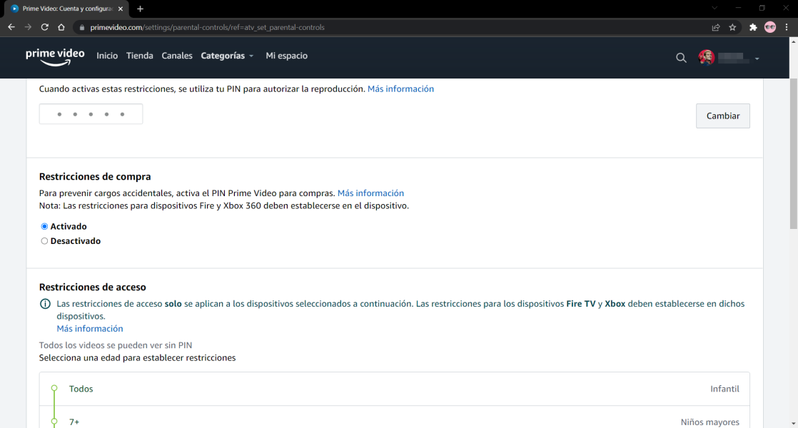  Configuración de Restricciones de compra de Prime Video